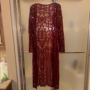 Red Sequin Long Cardigan